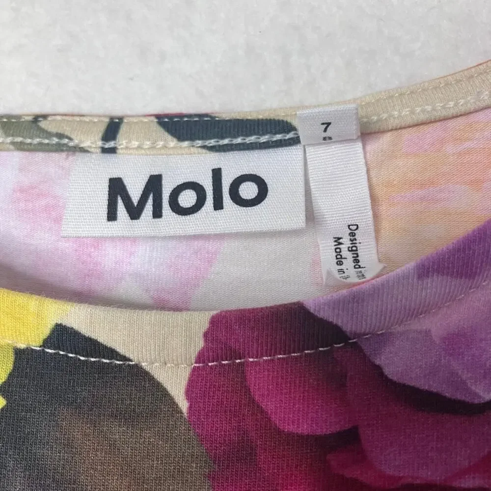 Molo Organic Cotton Floral Dress 7/8 Girls Chastity Rose
